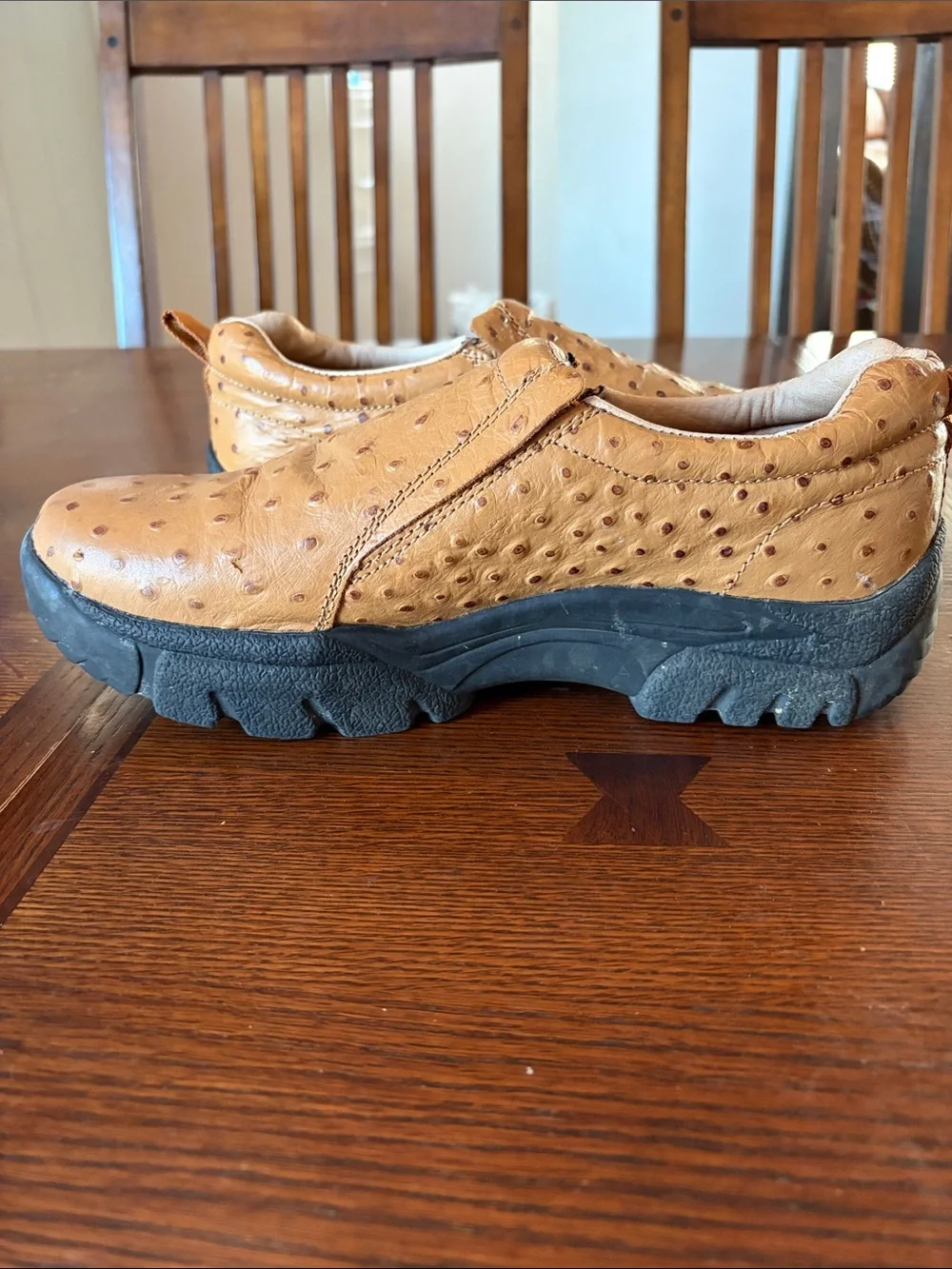 Roper Men's Tan/Brown Ostrich-Textured Slip-On Shoes